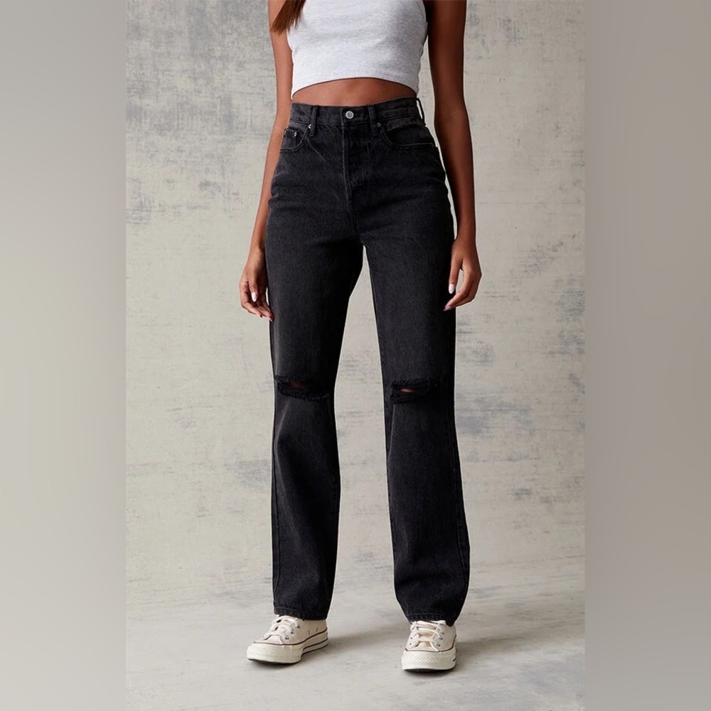 PacSun Dad Jeans 27 4 eco Black high rise waist straight leg distressed baggy